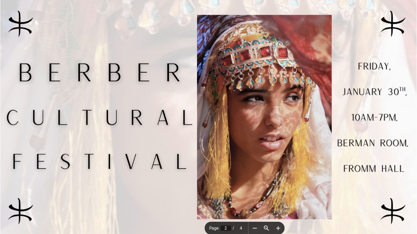 Amazigh Berber Cultural Festival - Friday January 30th, 10AM-7PM, Berman Room, Fromm Hall